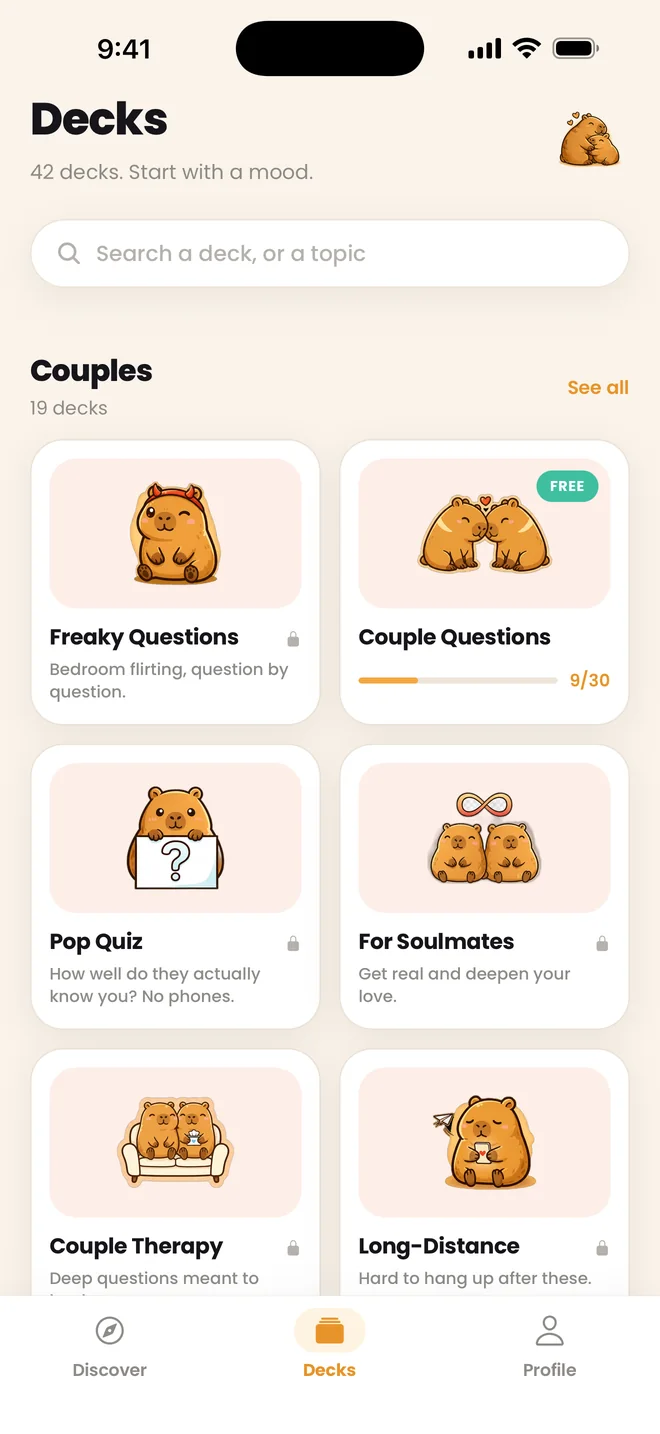 Deck list in capybara cards